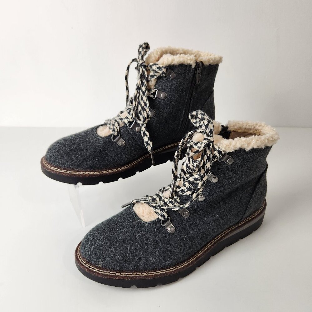 Madden NYC Boots Womens 10 Gray Felt Serpa Lined Hiker Lace Up Side Zip